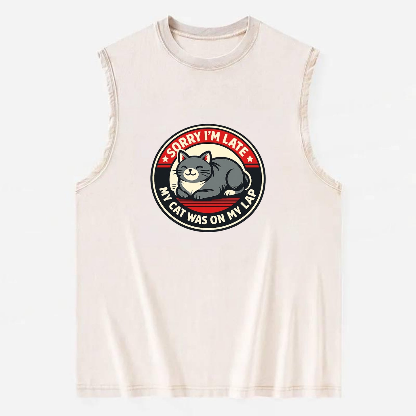 Charming Cat Loaf Excuse Emblem - Vintage Washed Tank - Beige
