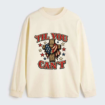 Til You Cant - Flag Cross - Classic Long Sleeve Shirt - Beige
