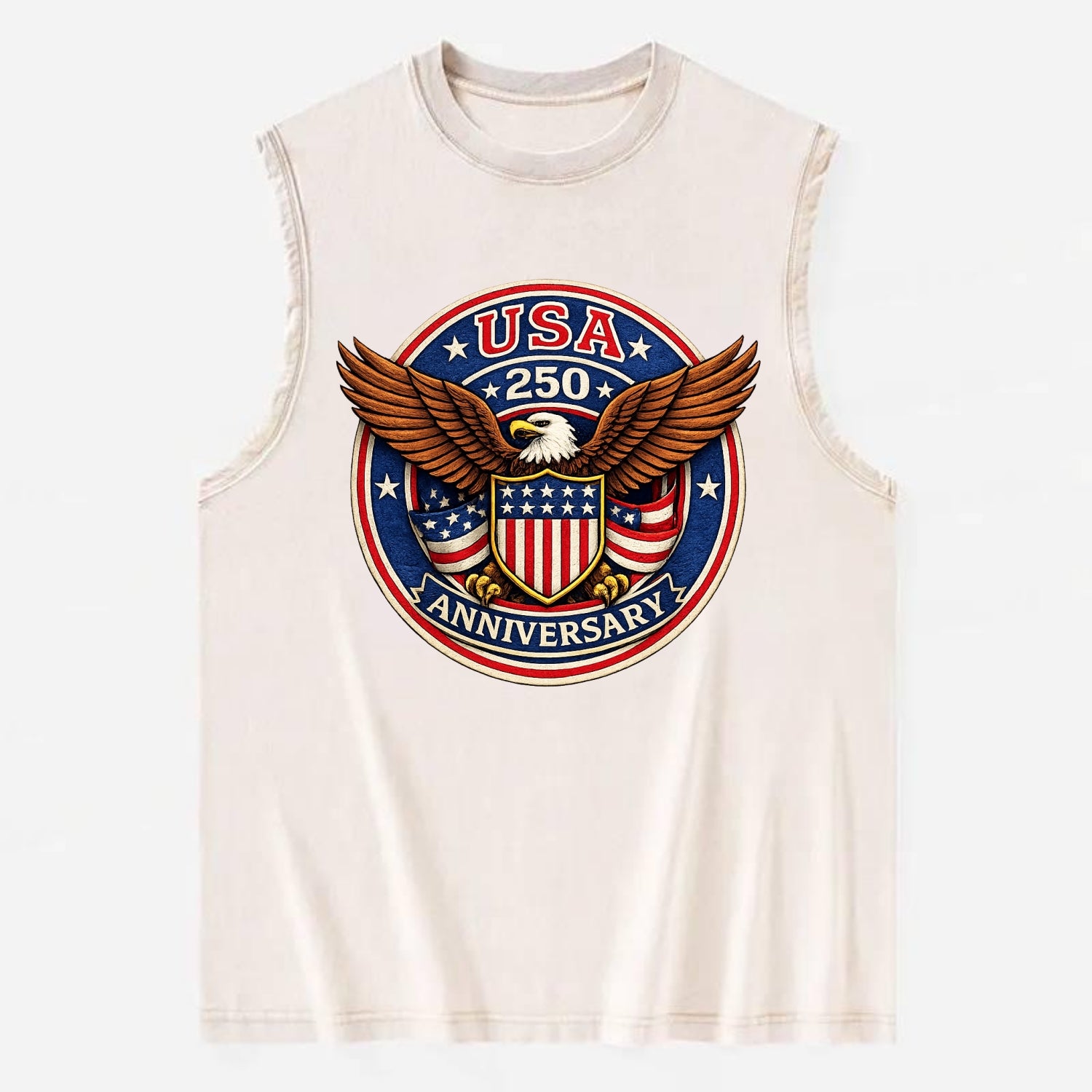 Usa 250 Anniversary Eagle Shield Emblem - Vintage Washed Tank - Beige