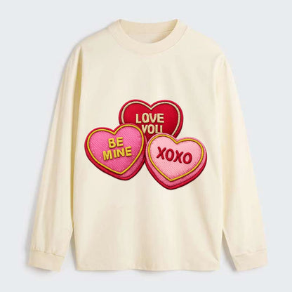 VALENTINES HEARTS - candy hearts in pink and red , love day - Classic Long Sleeve Shirt - Beige