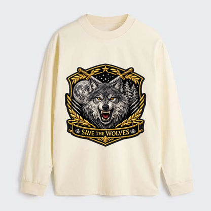 SAVE THE WOLVES - wolf moon in gray , predator protection - Classic Long Sleeve Shirt - Beige