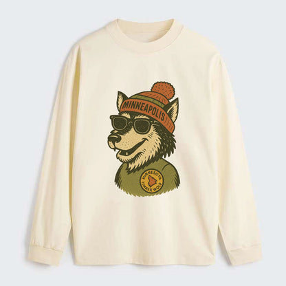 Minnesota Timber Wolf wearing Minneapolis beanie with pom pom and - Classic Long Sleeve Shirt - Beige