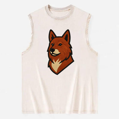 Finnish Spitz - Fox-red pointed ears embroidered pose - Vintage Washed Tank - Beige