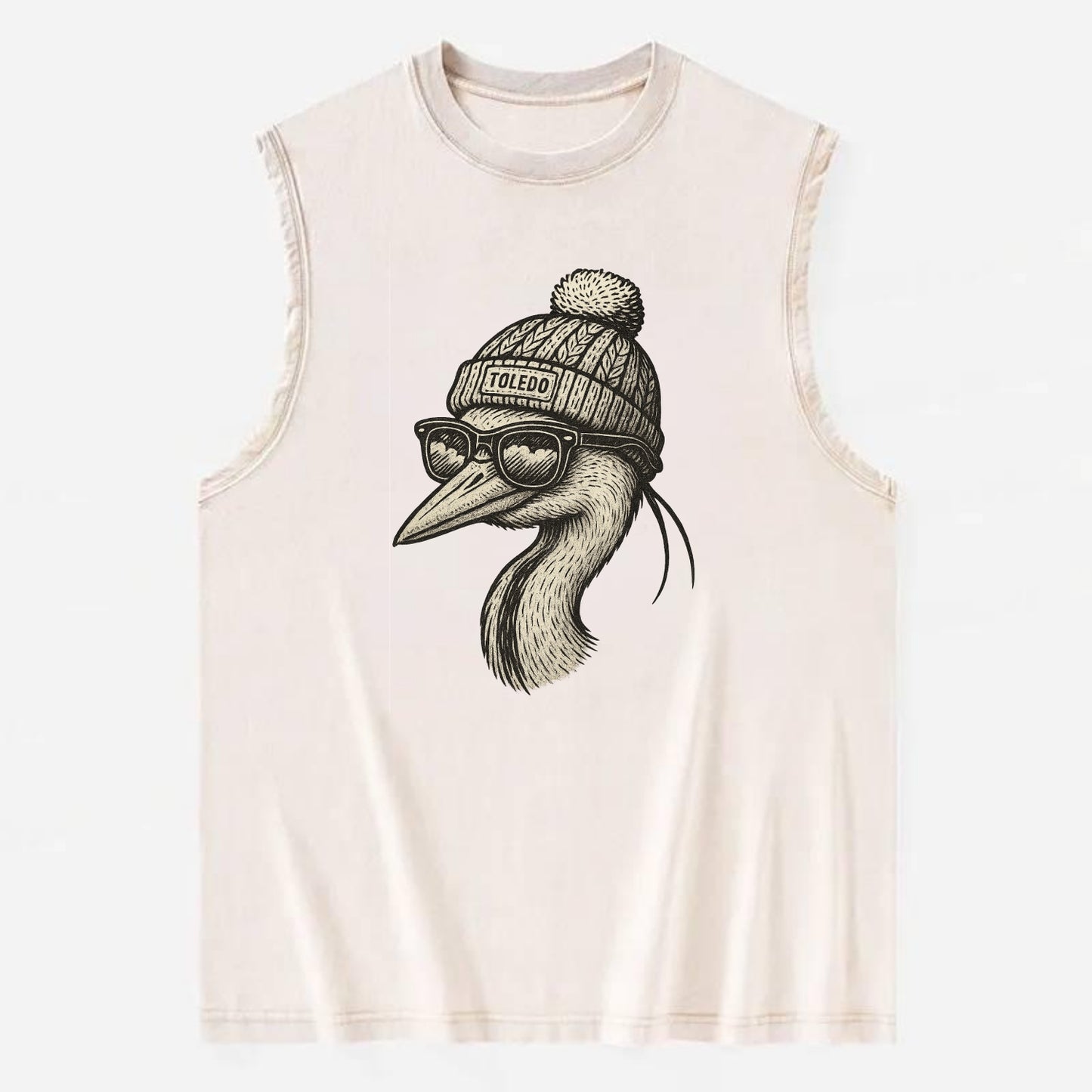 Toledo Great Blue Heron wearing Toledo b - Vintage Washed Tank - Beige