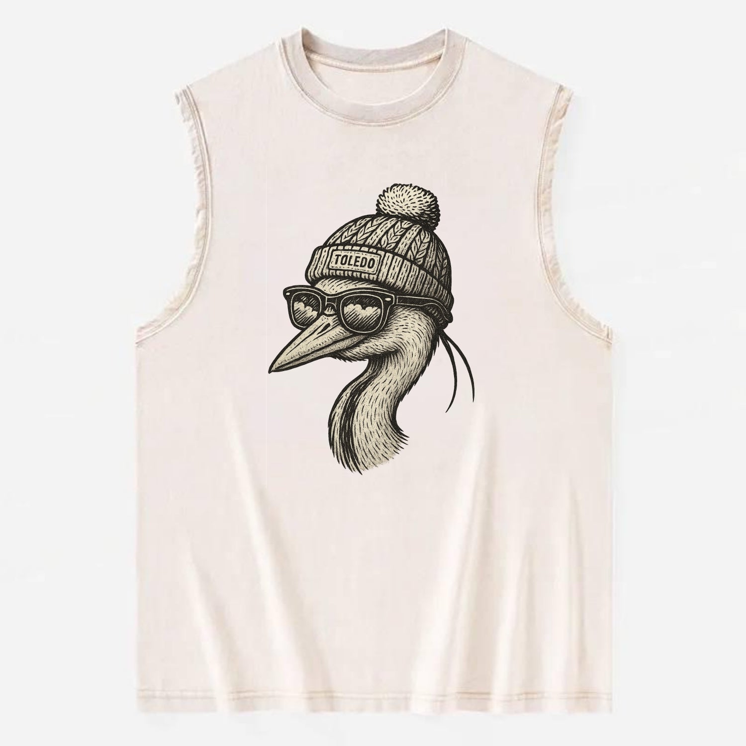 Toledo Great Blue Heron wearing Toledo b - Vintage Washed Tank - Beige