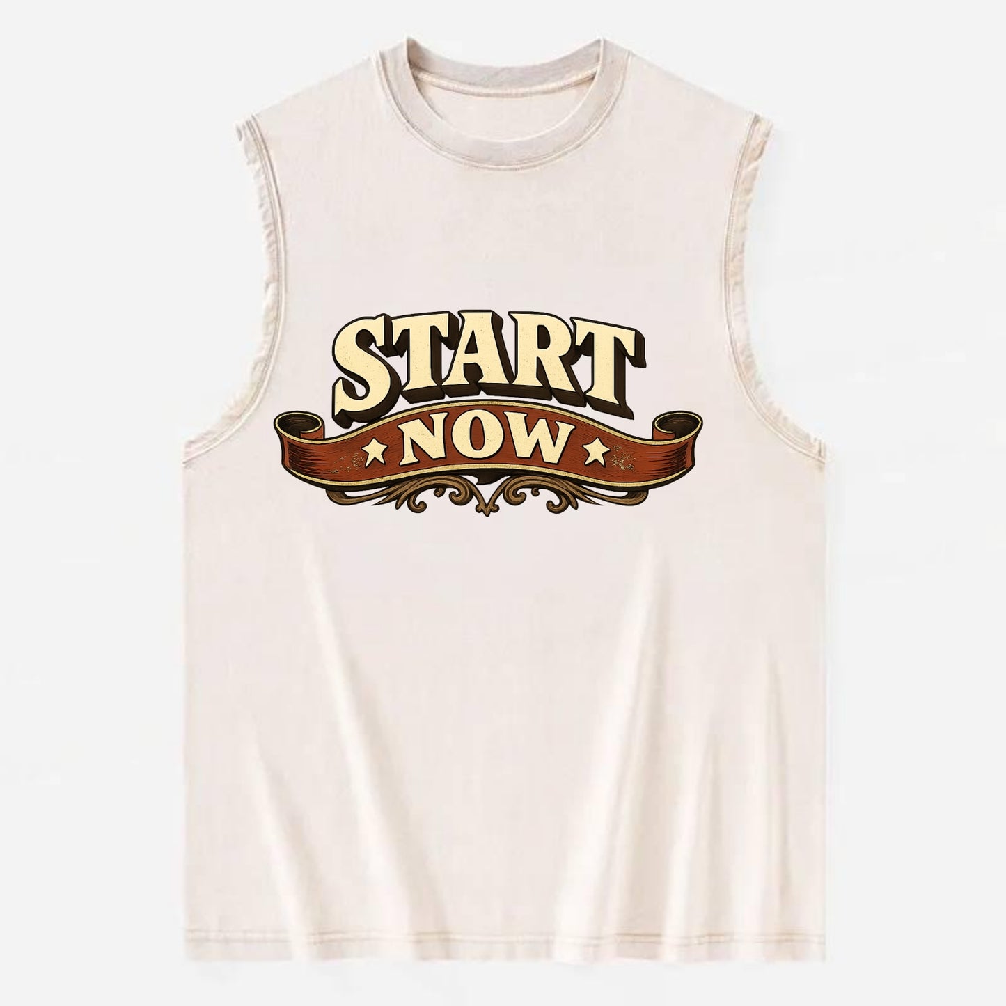 Bold typography design - "START NOW" - begin immediately, no delay - Vintage Washed Tank - Beige