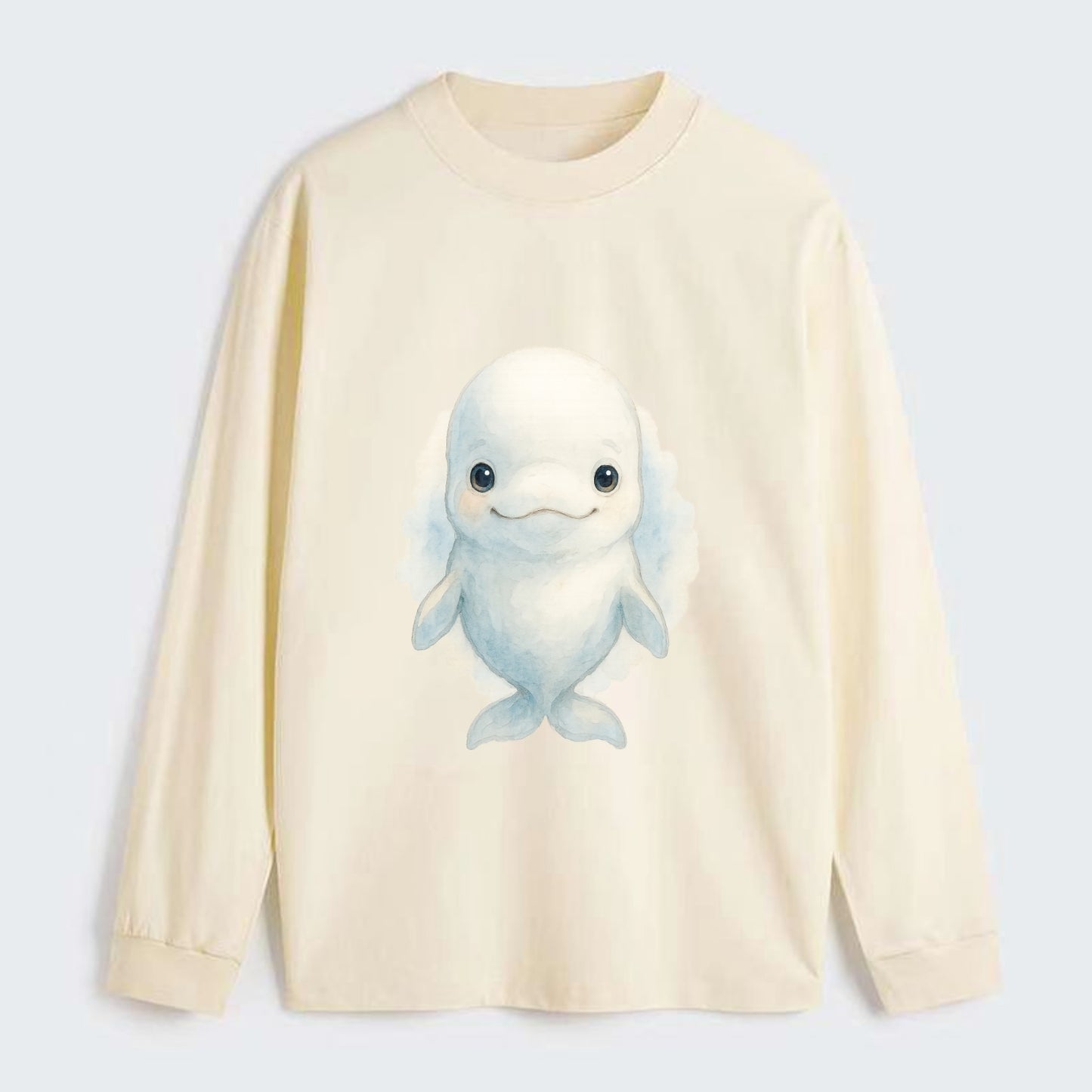 Baby Beluga Whale - pure white, rounded forehead, small eyes with big - Classic Long Sleeve Shirt - Beige