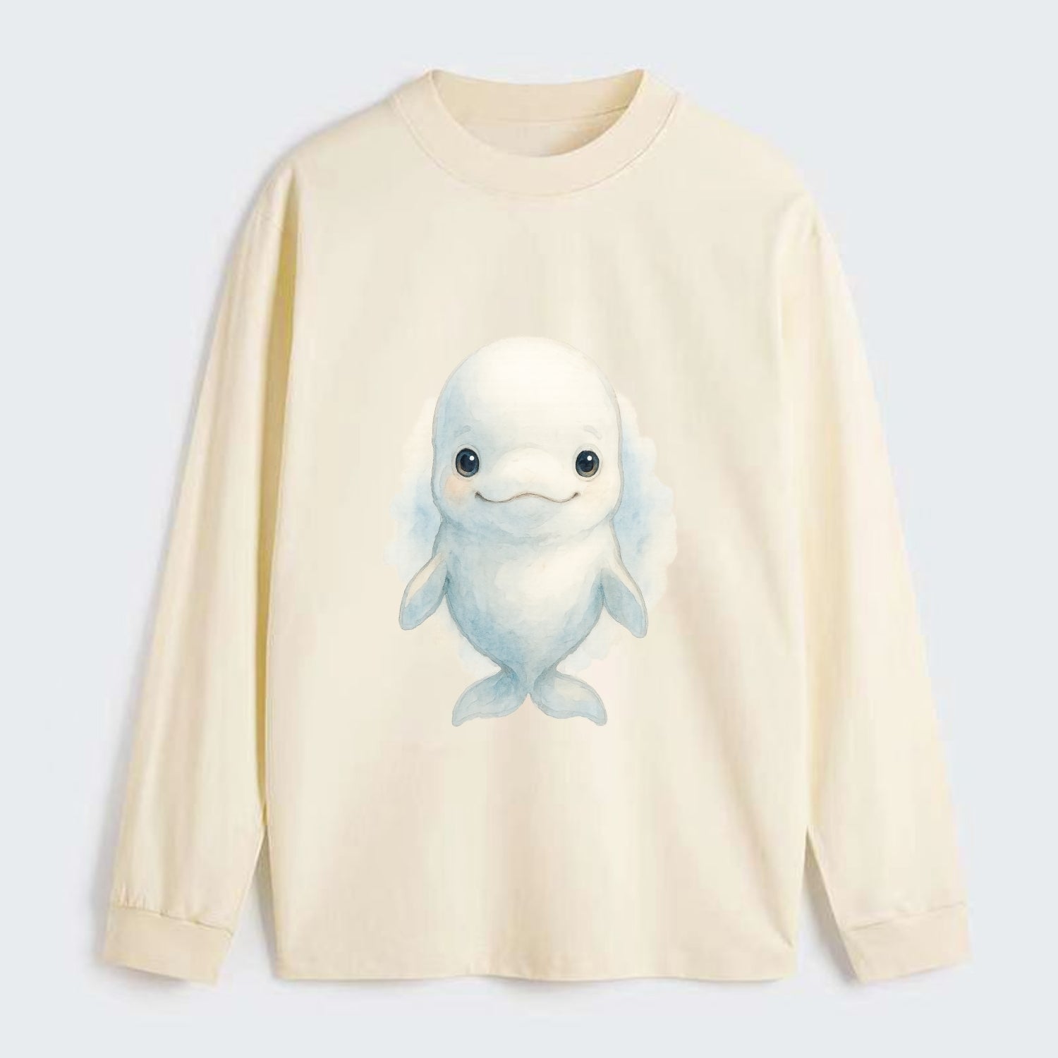 Baby Beluga Whale - pure white, rounded forehead, small eyes with big - Classic Long Sleeve Shirt - Beige