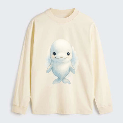 Baby Beluga Whale - pure white, rounded forehead, small eyes with big - Classic Long Sleeve Shirt - Beige