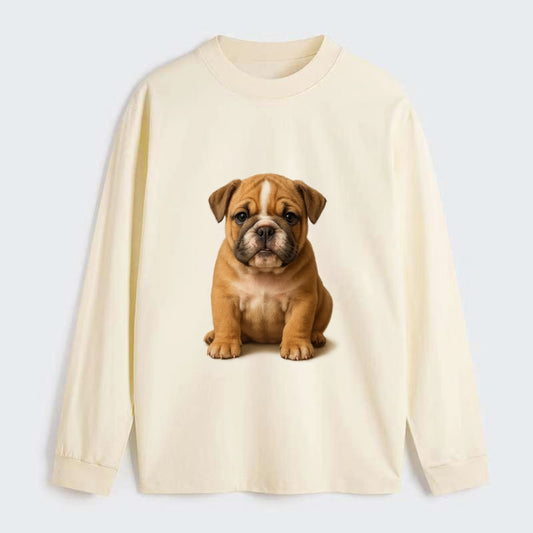 Baby Bulldog Puppy - wrinkly face, underbite, stocky body, gentle eyes, - Classic Long Sleeve Shirt - Beige