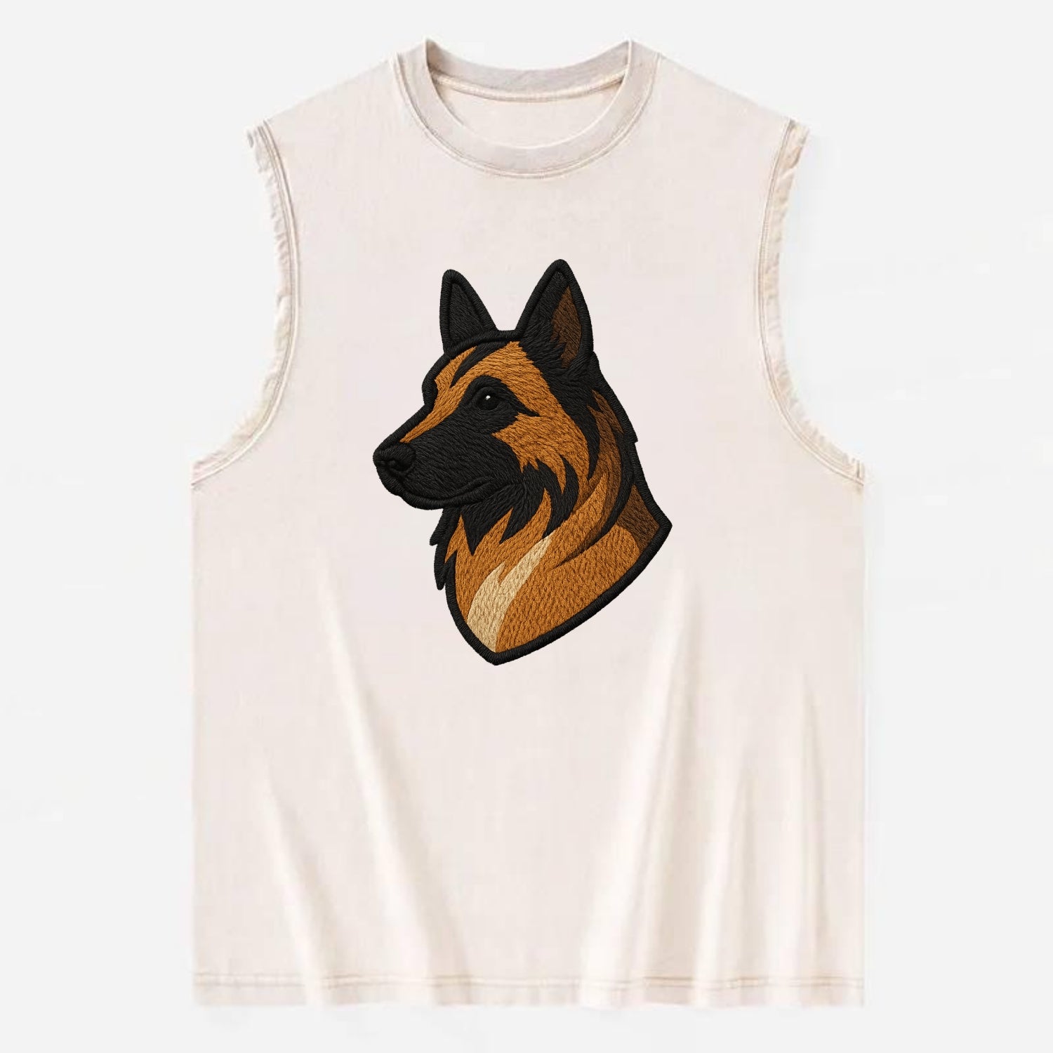 Belgian Tervuren - Fawn with black overlay embroidered design - Vintage Washed Tank - Beige