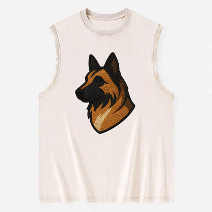 Belgian Tervuren - Fawn with black overlay embroidered design - Vintage Washed Tank - Beige