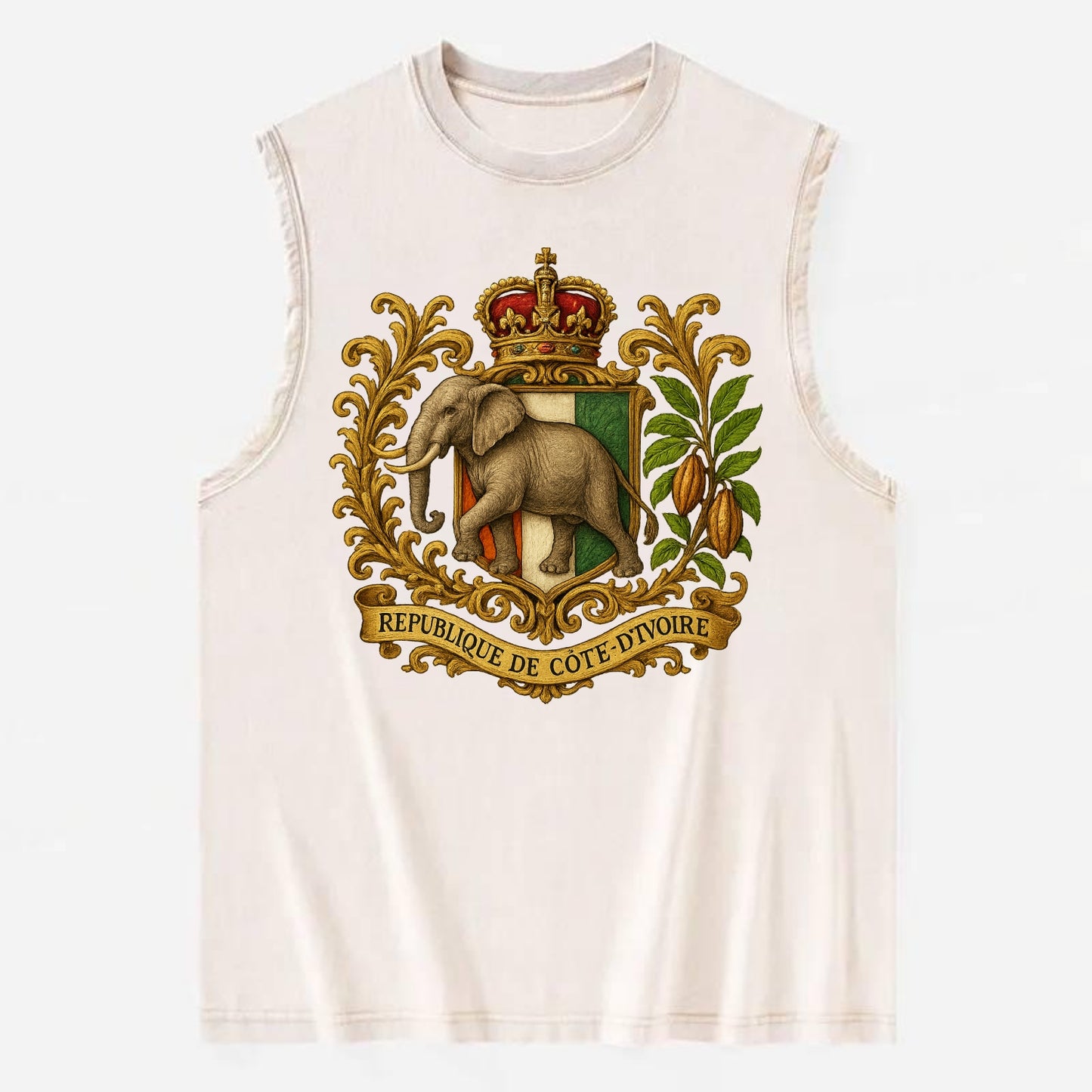 Ivory Coast Heritage Badge  - Vintage Washed Tank - Beige