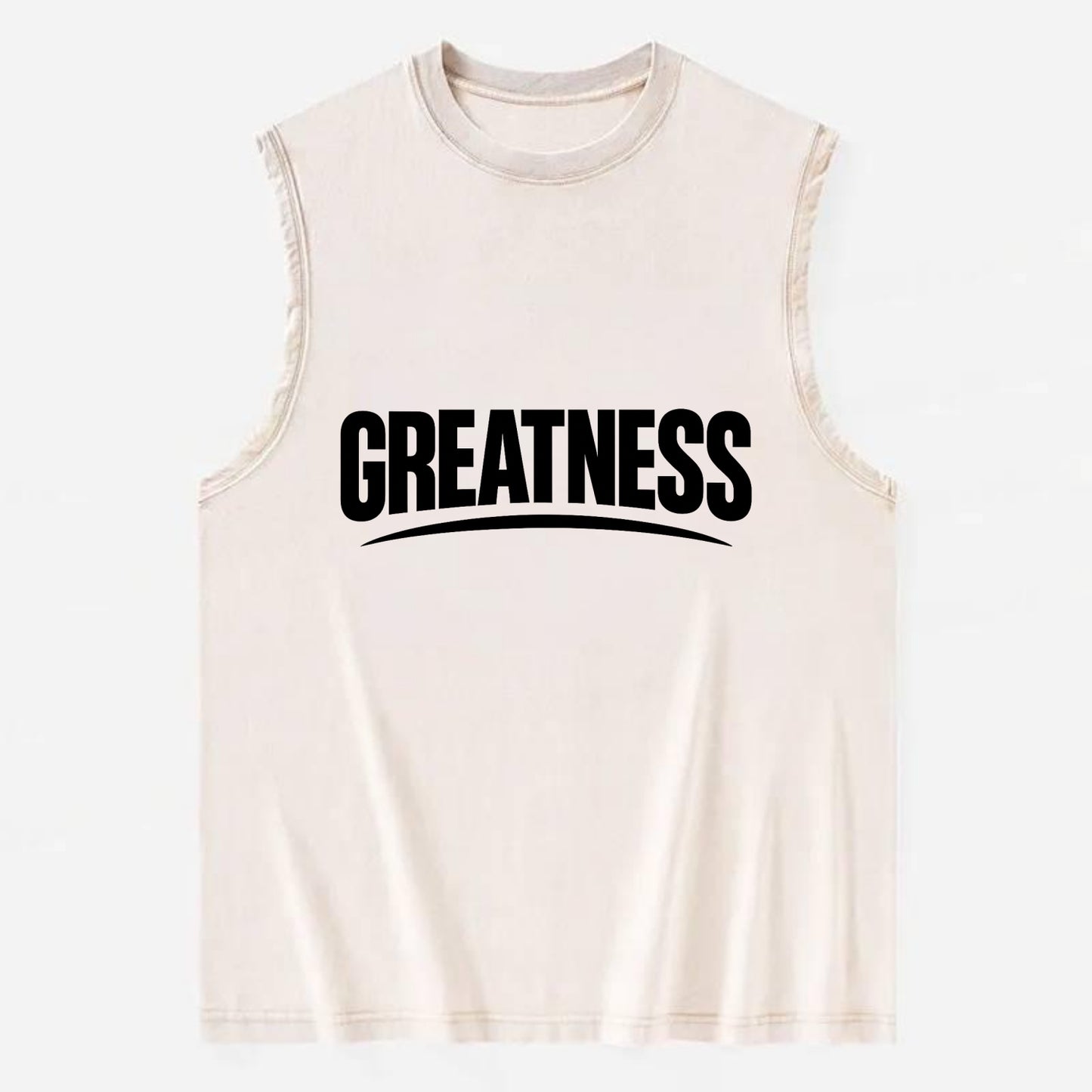 Bold typography design - "GREATNESS" - achieving excellence, reaching - Vintage Washed Tank - Beige