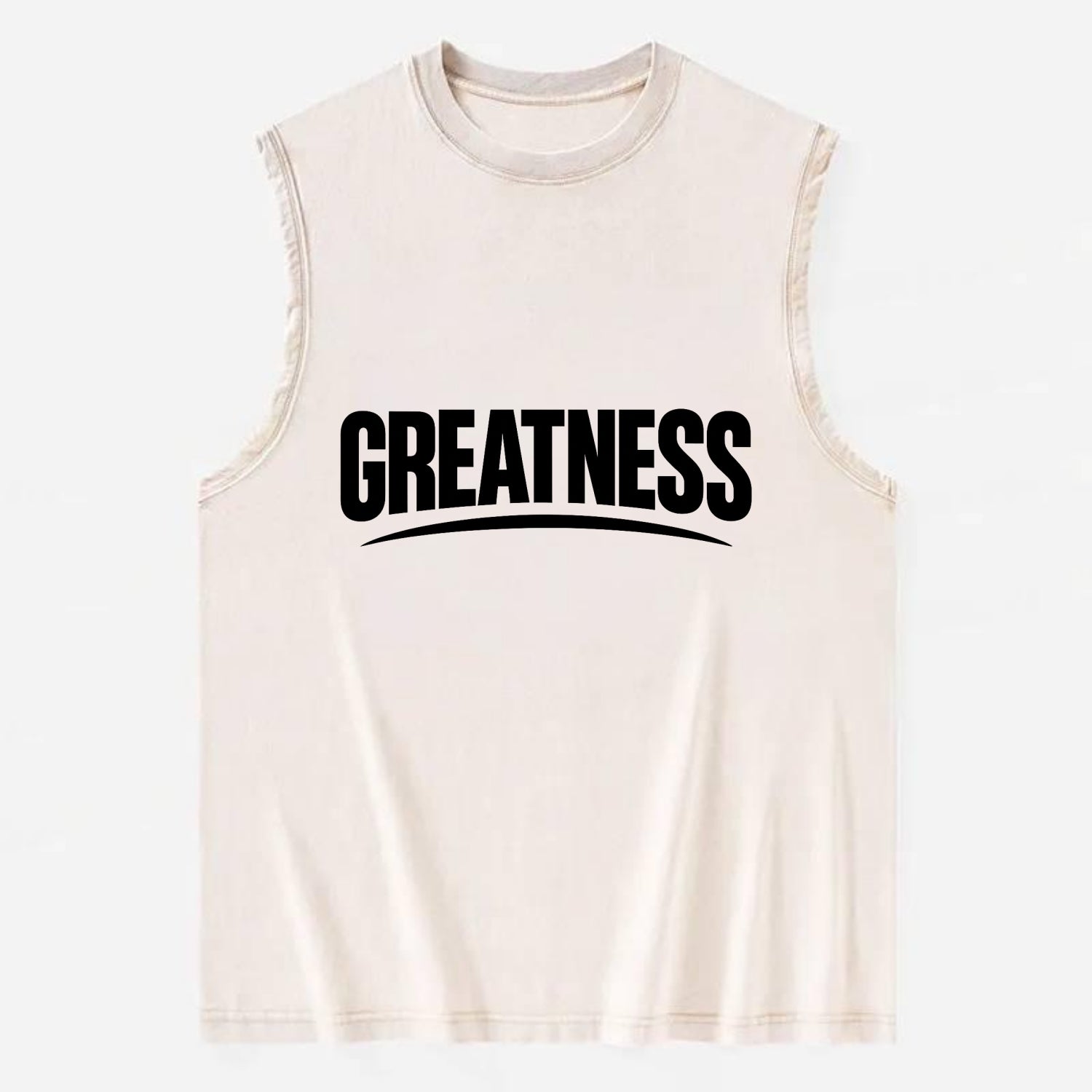 Bold typography design - "GREATNESS" - achieving excellence, reaching - Vintage Washed Tank - Beige
