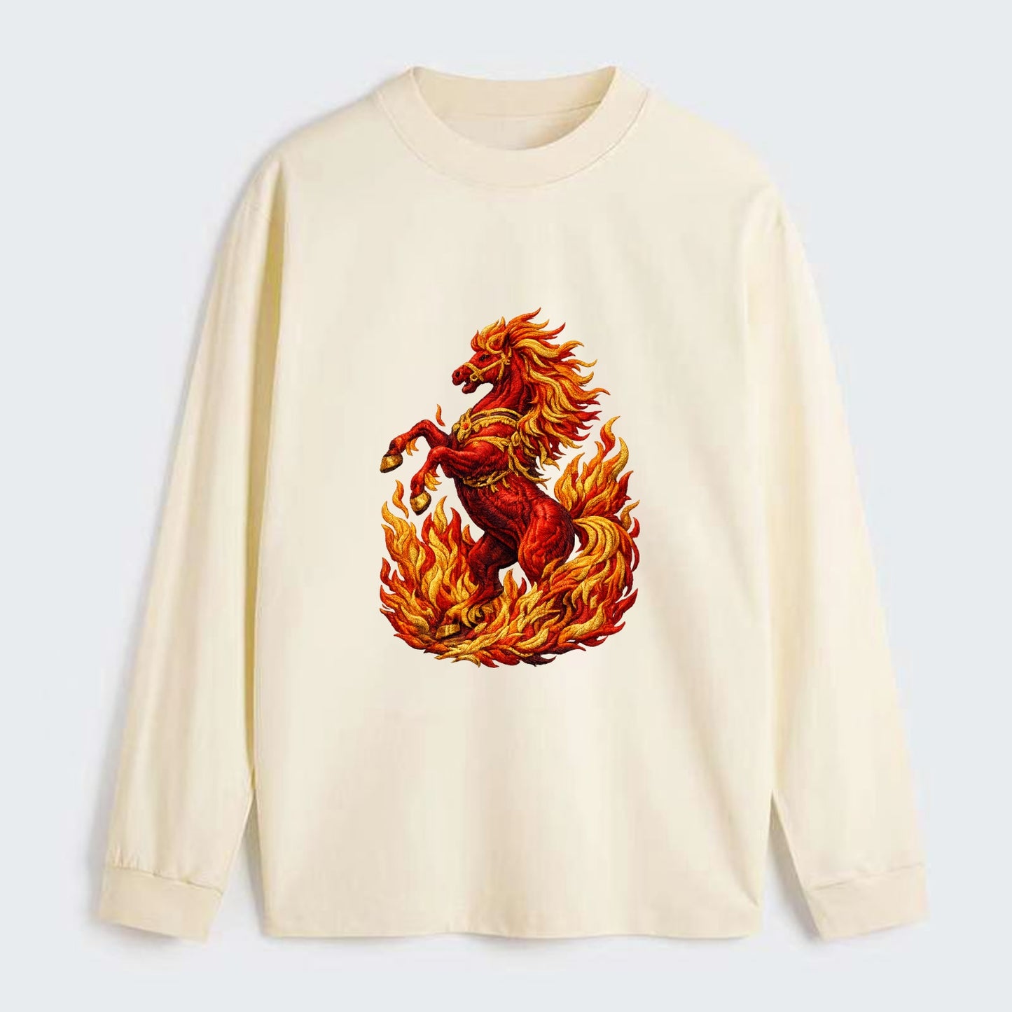 VICTORY BLAZE | Triumphant rearing horse in flames | Achievement - Classic Long Sleeve Shirt - Beige