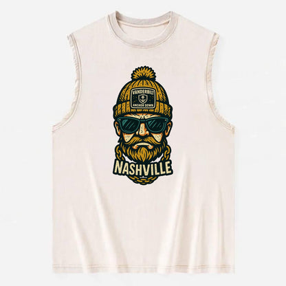Nashville Commodore wearing Vanderbilt beanie with anchor patch - Vintage Washed Tank - Beige