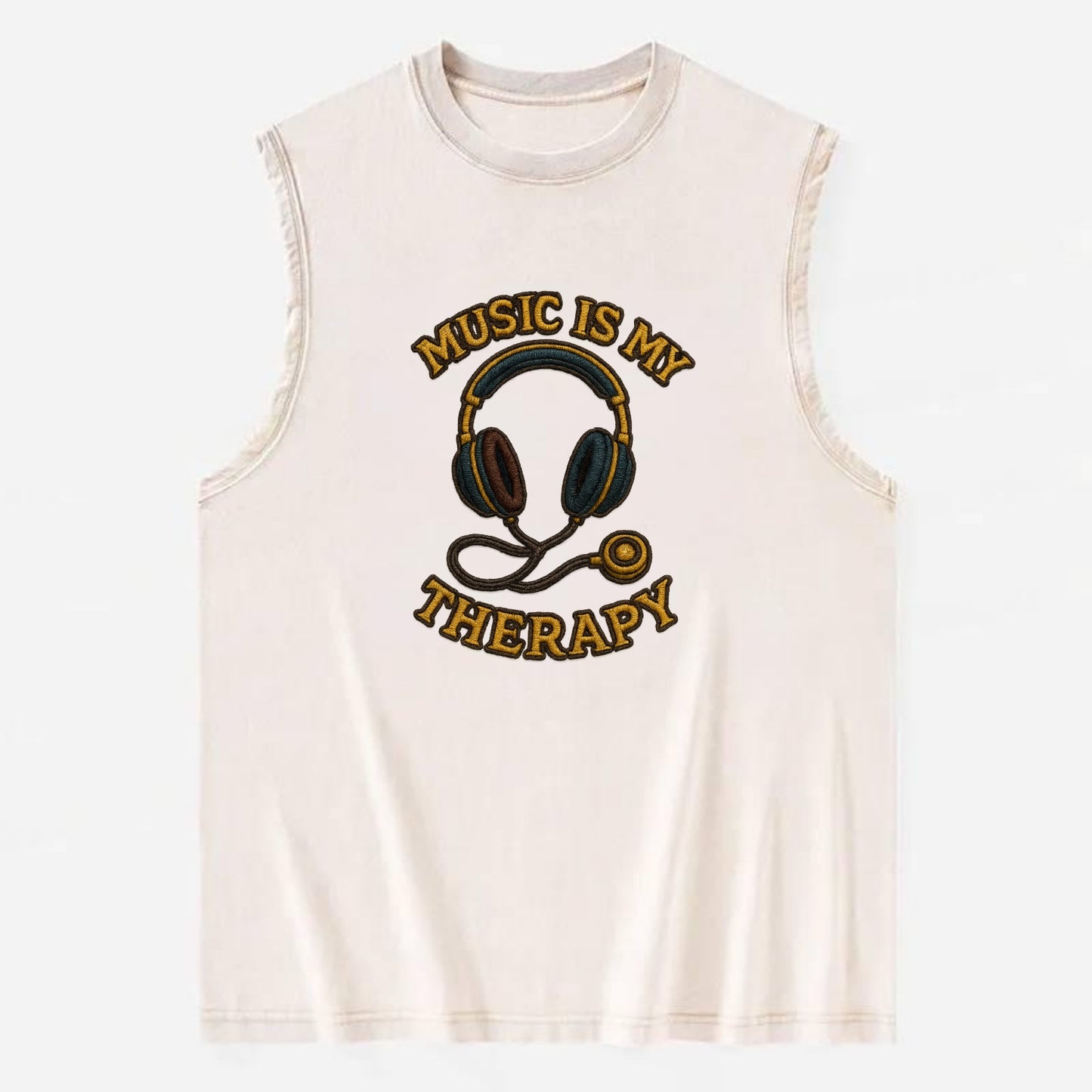 Music Is My Therapy  - Vintage Washed Tank - Beige