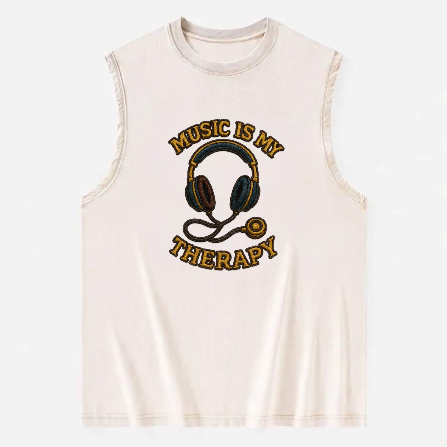 Music Is My Therapy  - Vintage Washed Tank - Beige