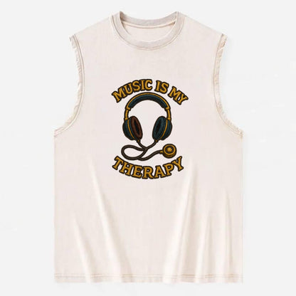 Music Is My Therapy  - Vintage Washed Tank - Beige