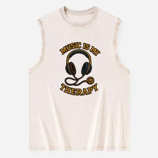 Music Is My Therapy  - Vintage Washed Tank - Beige