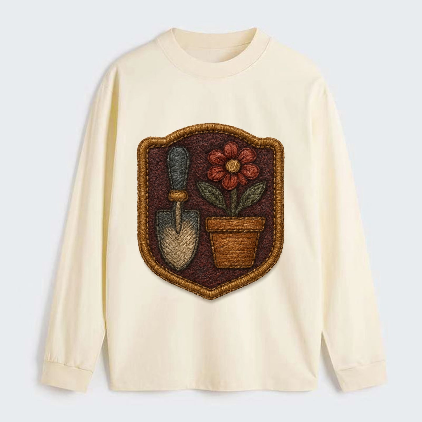 Garden trowel with flower pot - gardener badge - Classic Long Sleeve Shirt - Beige