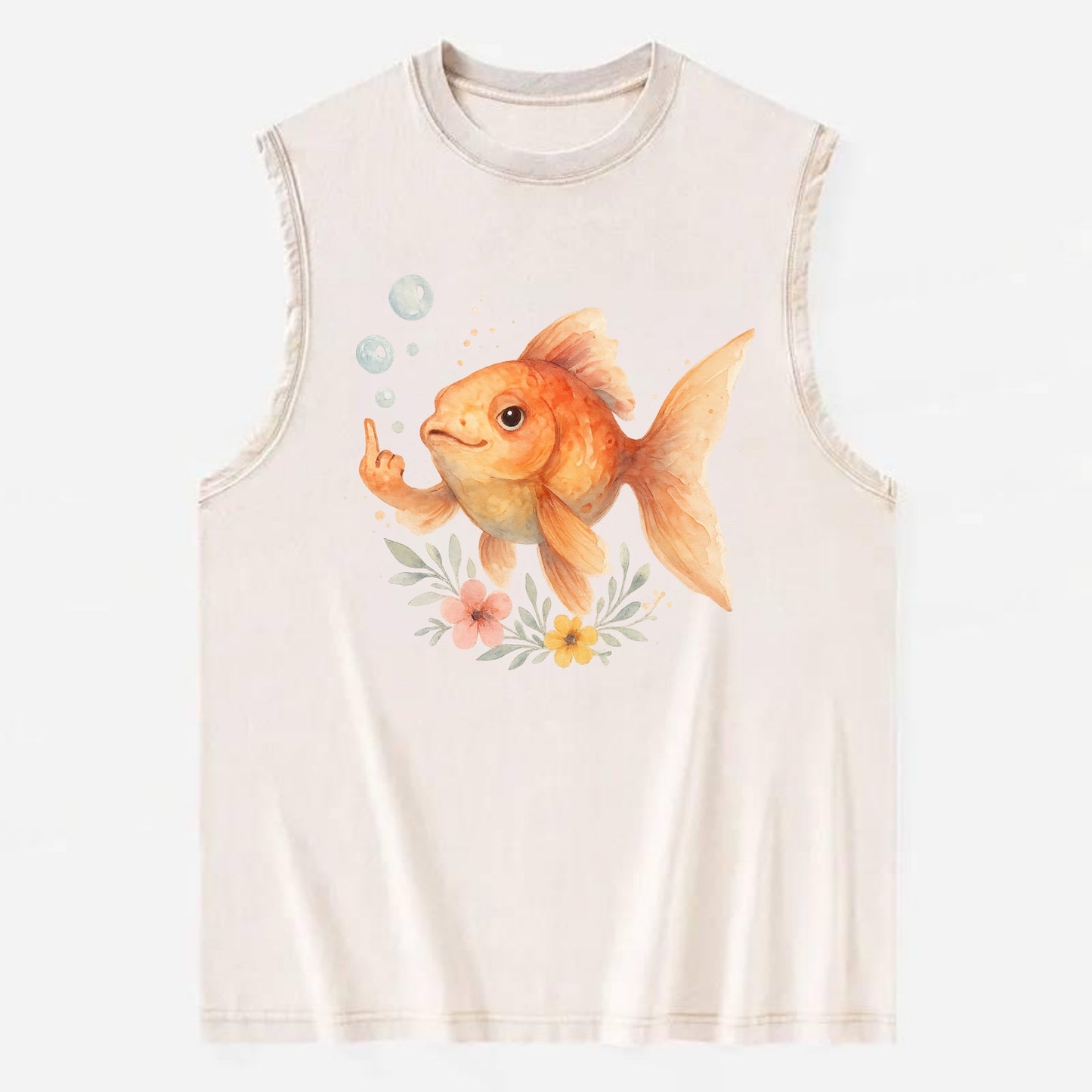 chubby goldfish blowing bubbles, one fin extended like middle finger - Vintage Washed Tank - Beige