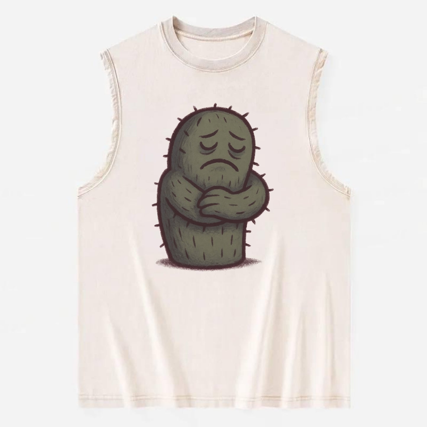 SINGLE IS VALID | Content cactus hugging itself - Vintage Washed Tank - Beige