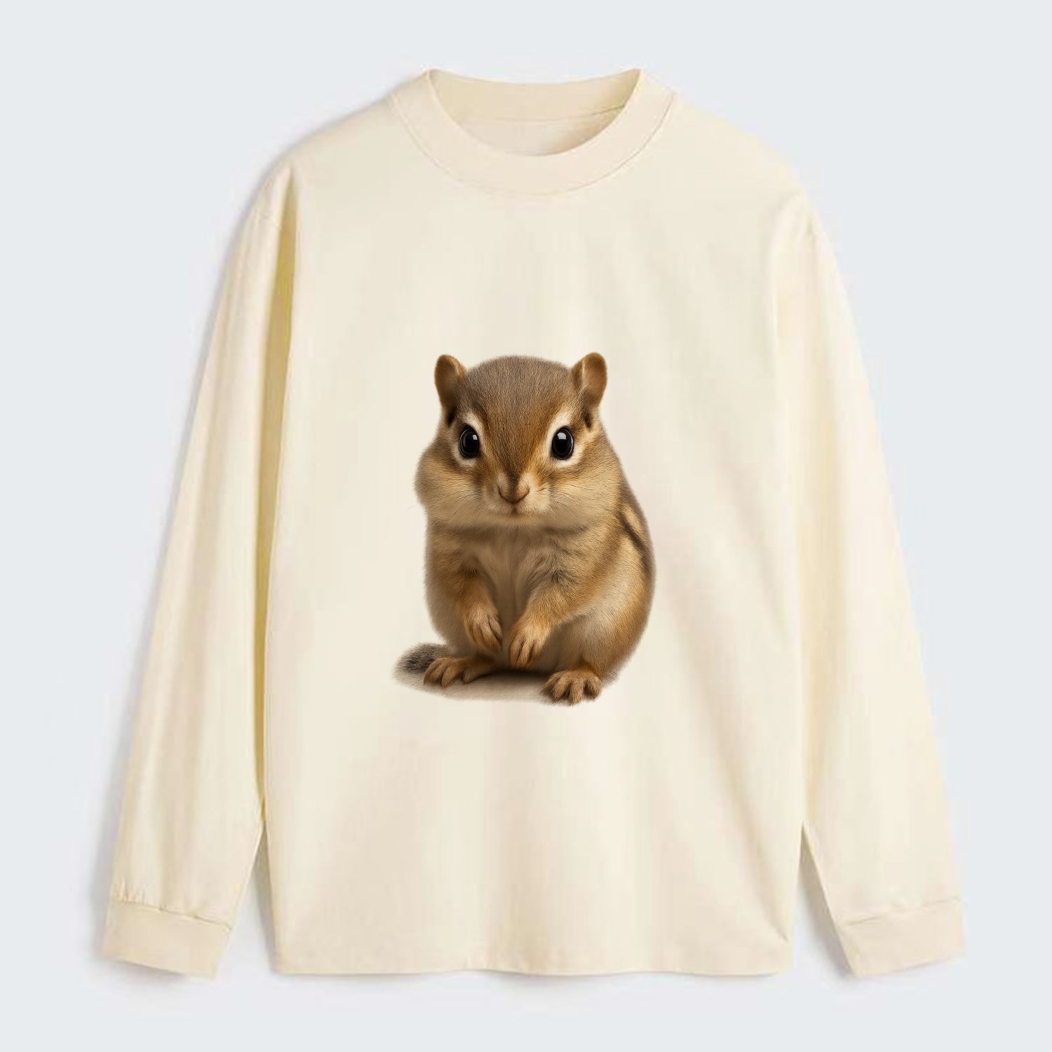 Baby Chipmunk - striped back, cheek pouches, tiny paws, bright eyes, - Classic Long Sleeve Shirt - Beige