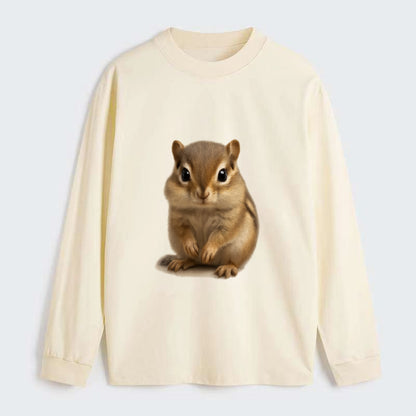 Baby Chipmunk - striped back, cheek pouches, tiny paws, bright eyes, - Classic Long Sleeve Shirt - Beige