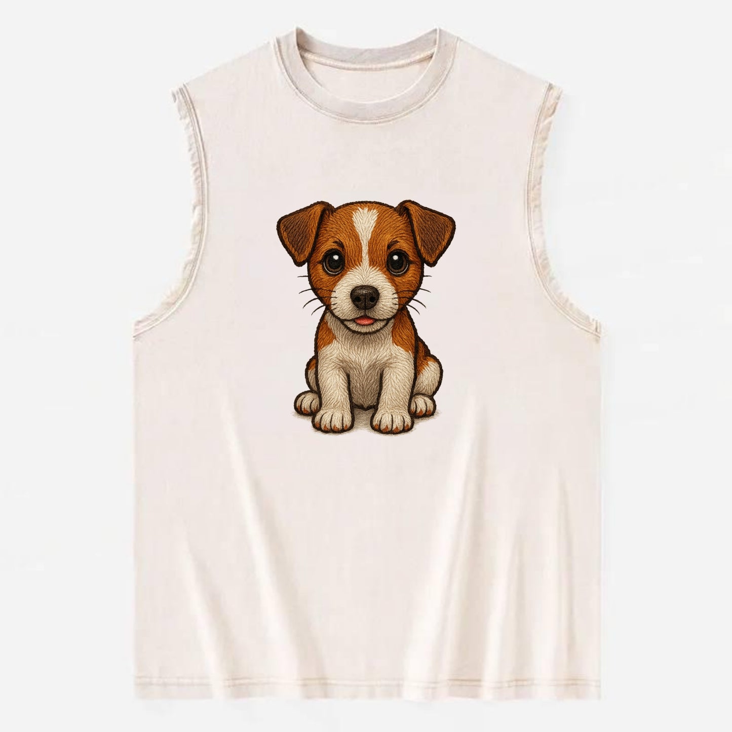 Baby Jack Russell Terrier Puppy - white with markings, alert ears, energetic - Vintage Washed Tank - Beige