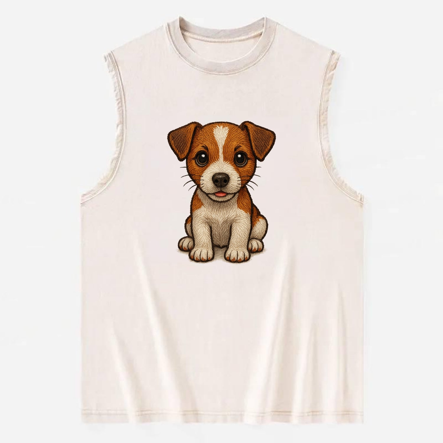 Baby Jack Russell Terrier Puppy - white with markings, alert ears, energetic - Vintage Washed Tank - Beige