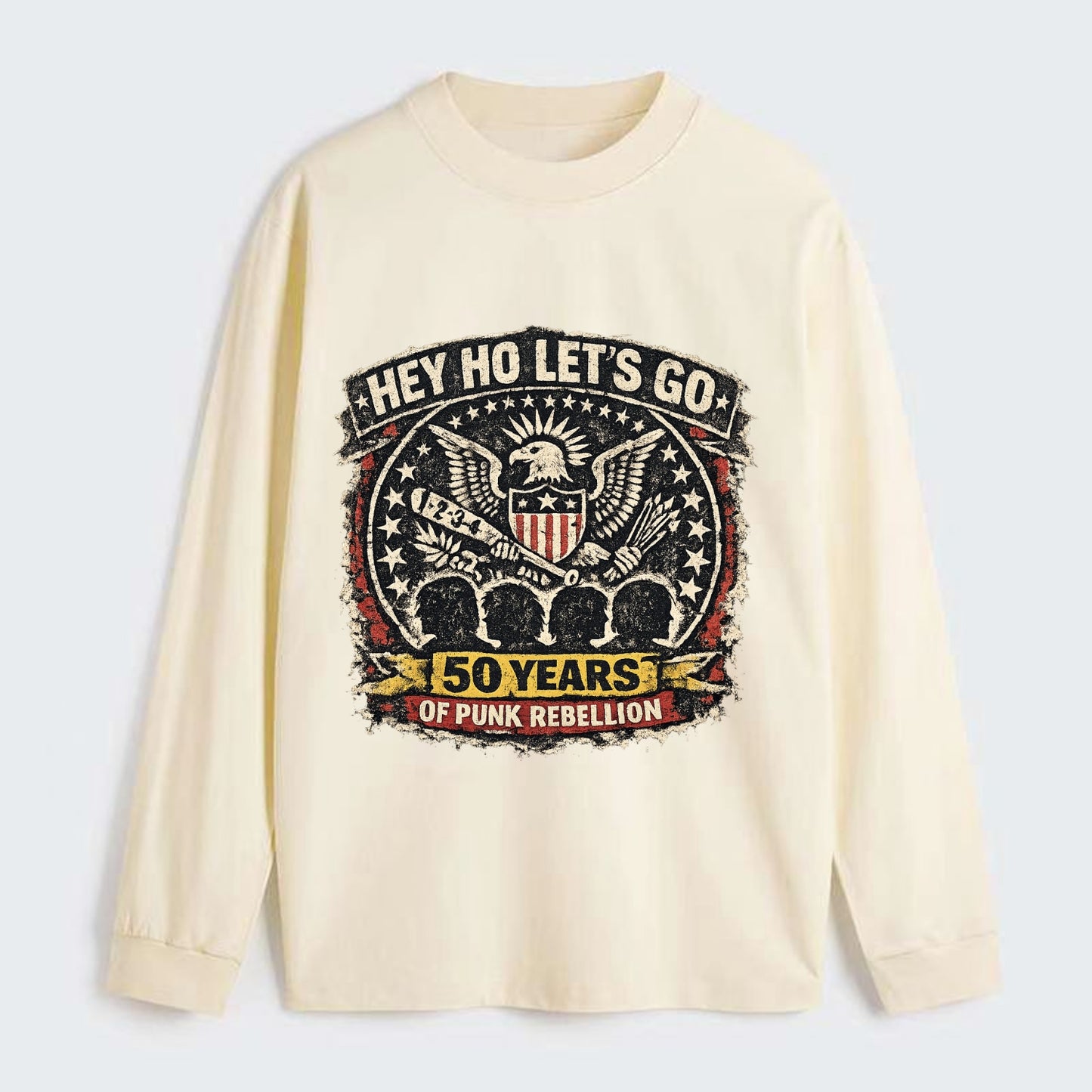 RAMONES LEGACY | Hey Ho Let's Go typography | Presidential seal parody - Classic Long Sleeve Shirt - Beige