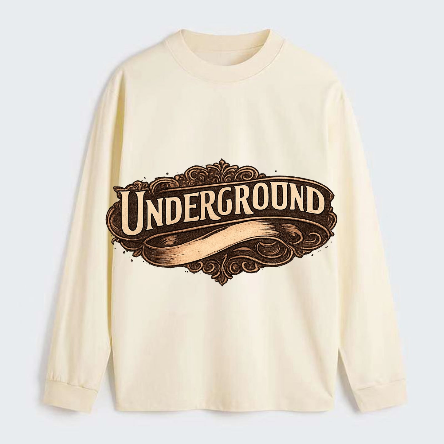 Bold typography design - "UNDERGROUND" - hidden scene, alternative - Classic Long Sleeve Shirt - Beige