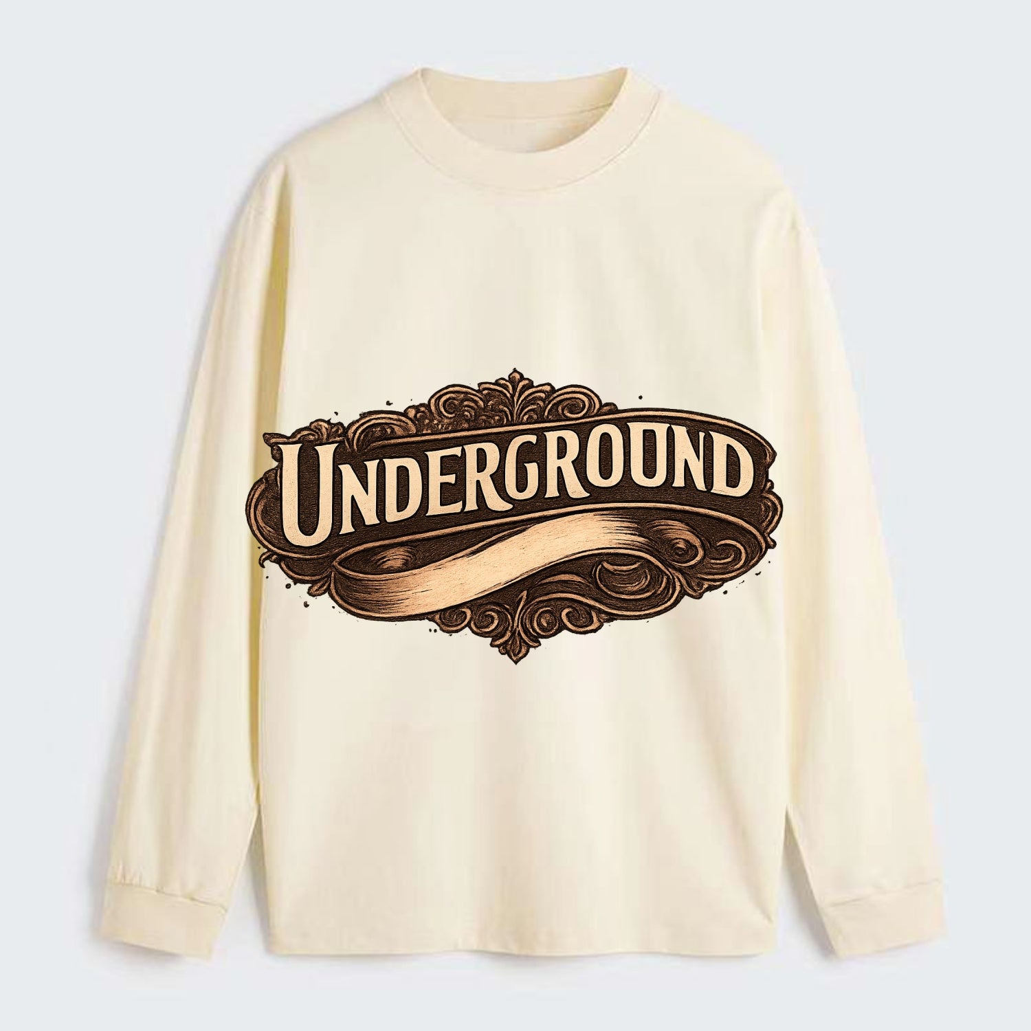 Bold typography design - "UNDERGROUND" - hidden scene, alternative - Classic Long Sleeve Shirt - Beige