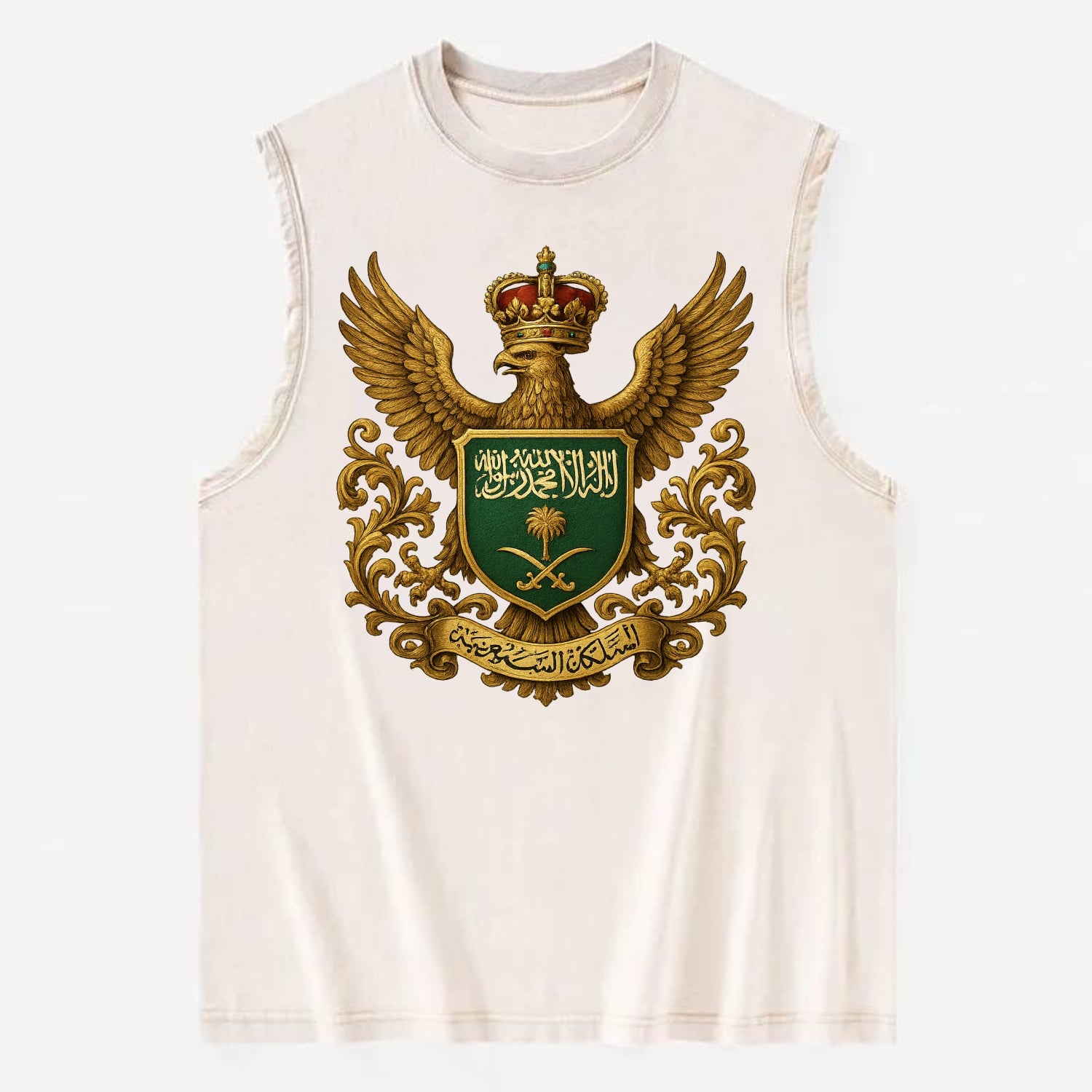 Saudi Arabia Heritage Badge  - Vintage Washed Tank - Beige