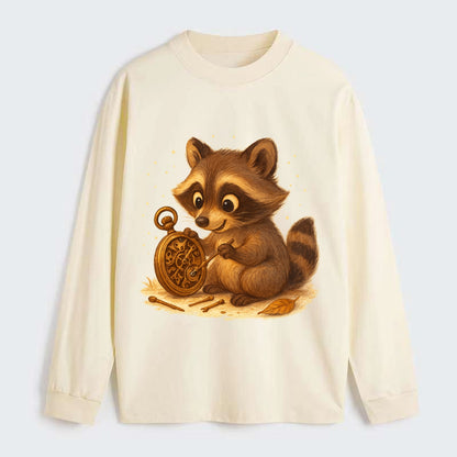 Raccoon tinkering with a steampunk pocket watch using tiny brass tools - Classic Long Sleeve Shirt - Beige