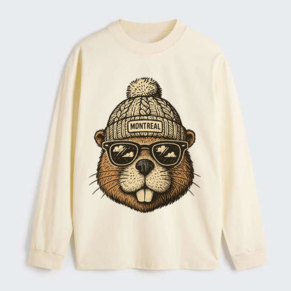Montreal Beaver wearing Montreal beanie - Classic Long Sleeve Shirt - Beige