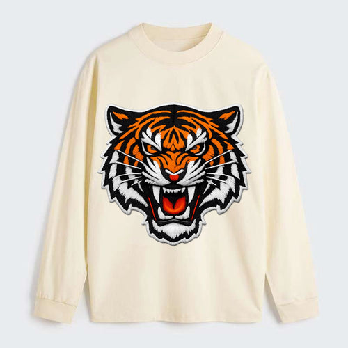 TIGER STRIPES FACE - fierce tiger face in orange, black and white , - Classic Long Sleeve Shirt