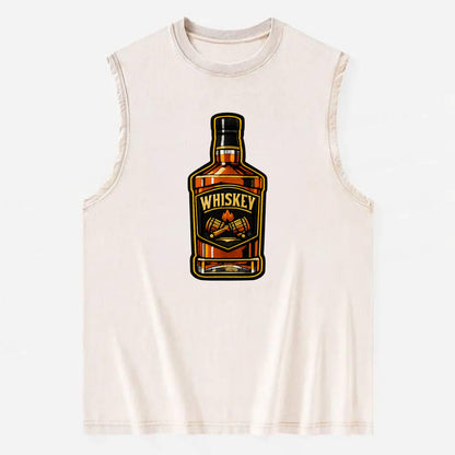 WHISKEY BOTTLE - bourbon bottle in amber and gold , spirits connoisseur - Vintage Washed Tank - Beige