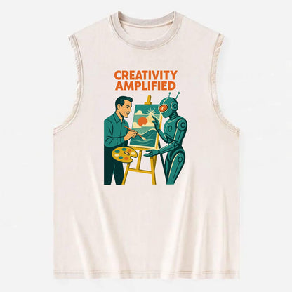 Artist and AI creating beautiful masterpiece together - "Creativity - Vintage Washed Tank - Beige
