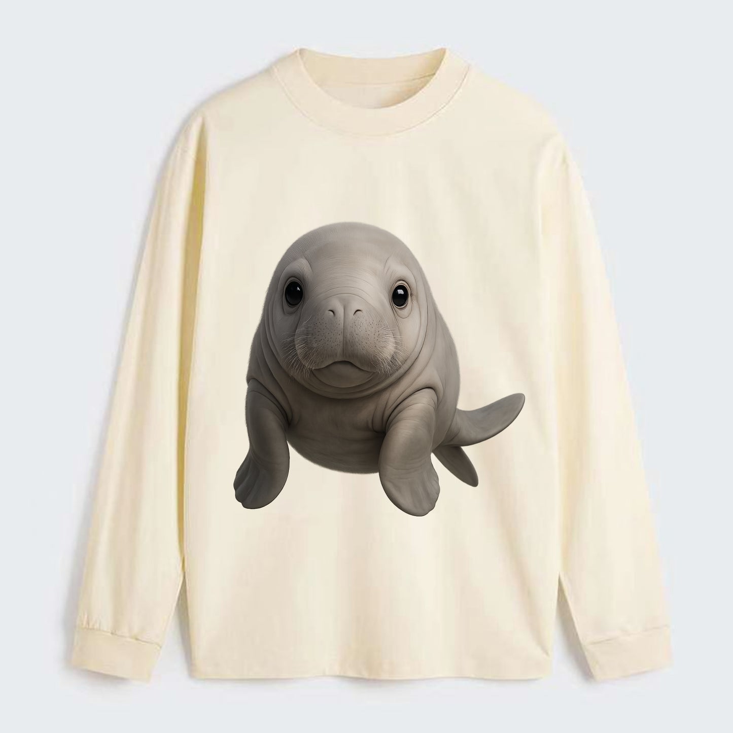 Baby Dugong - gray with paddle tail, gentle expression, whiskers, - Classic Long Sleeve Shirt - Beige