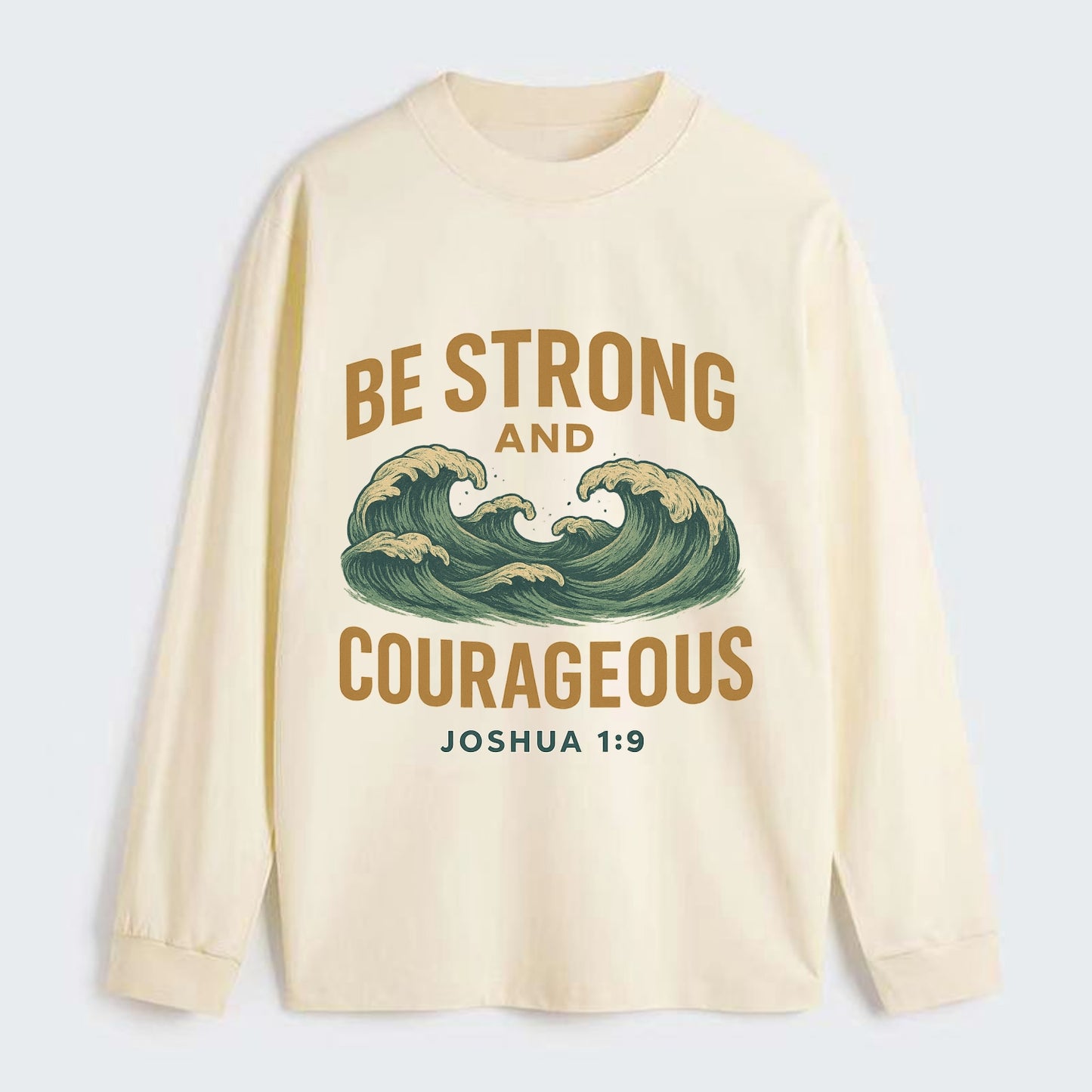 Joshua 1:9 Ocean - Classic Long Sleeve Shirt - Beige