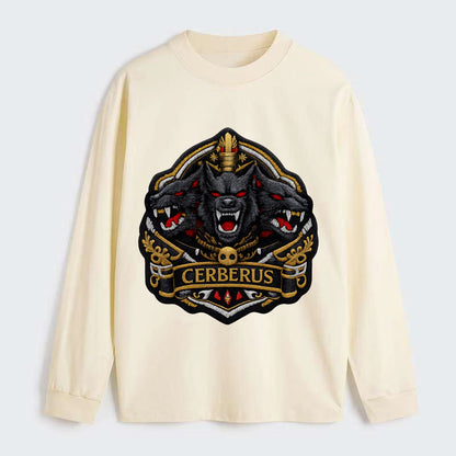 CERBERUS THREE HEADS - triple hound in black and red , underworld - Classic Long Sleeve Shirt - Beige
