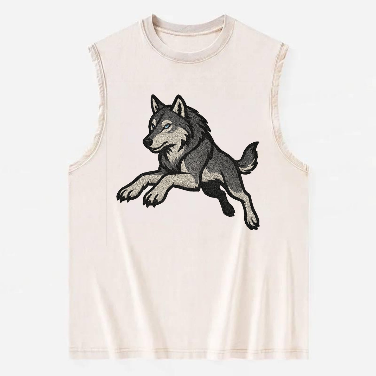 Wolf Leaping Action  - Vintage Washed Tank - Beige