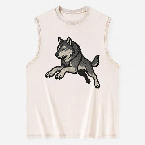Wolf Leaping Action  - Vintage Washed Tank