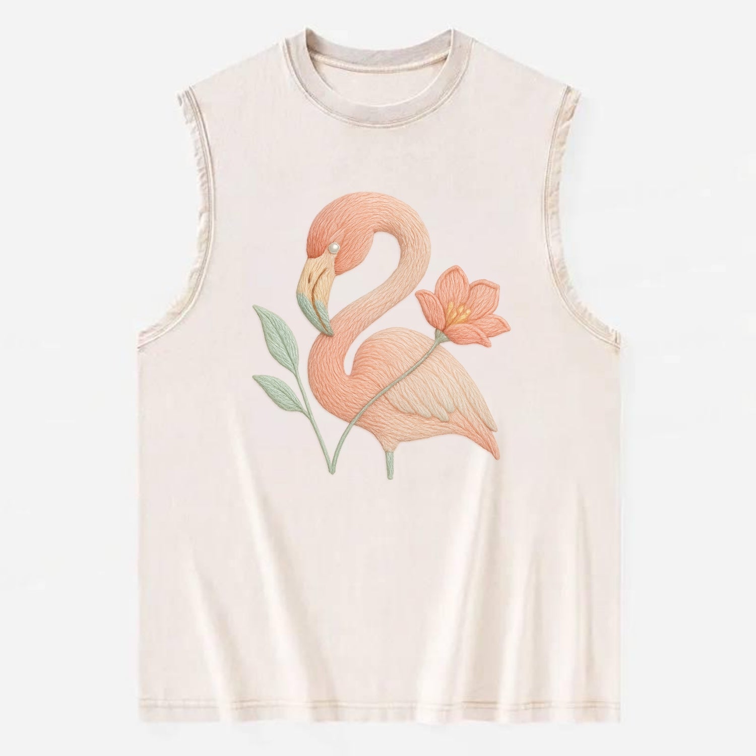 Peach Flamingo - Vintage Washed Tank - Beige