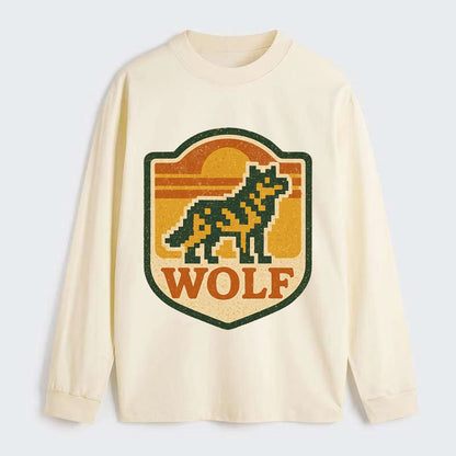 Digital Pixel Wolf  - Classic Long Sleeve Shirt - Beige