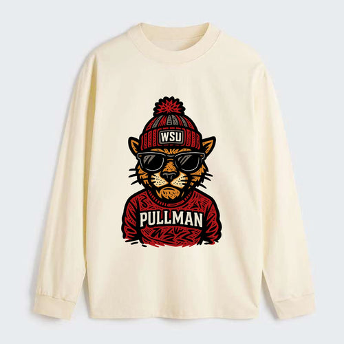 Pullman Cougar wearing Washington State beanie with WSU patch - Classic Long Sleeve Shirt