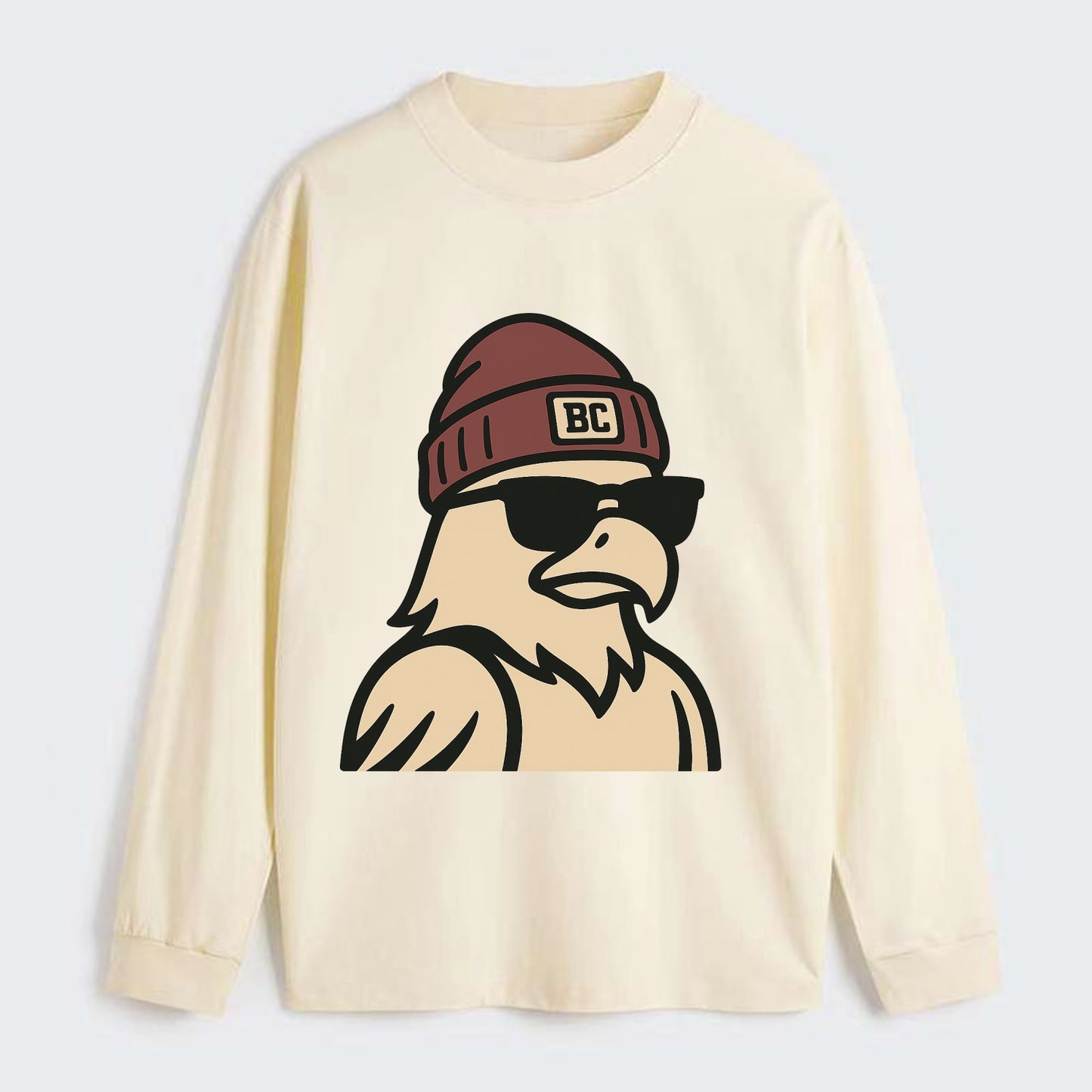 Chestnut Hill Eagle wearing Boston College beanie with BC patch - Classic Long Sleeve Shirt - Beige